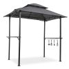 Outdoor Grill Gazebo 8 x 5 Ft; Shelter Tent; Double Tier Soft Top Canopy and Steel Frame with hook and Bar Counters; Grey