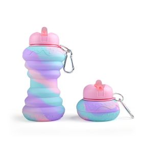 550ML Collapsible Water Bottles Outdoor Sports Fold Water Cup Silicone Leakproof Portable Kettle Travel Children Adult Bottle (Color: H, Capacity: 550ML)