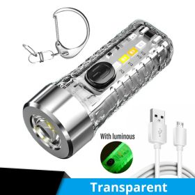 1pc Mini Portable LED Flashlight With Keychain; USB Charging Warning Light For Outdoor Camping Emergency (Color: Transparent)